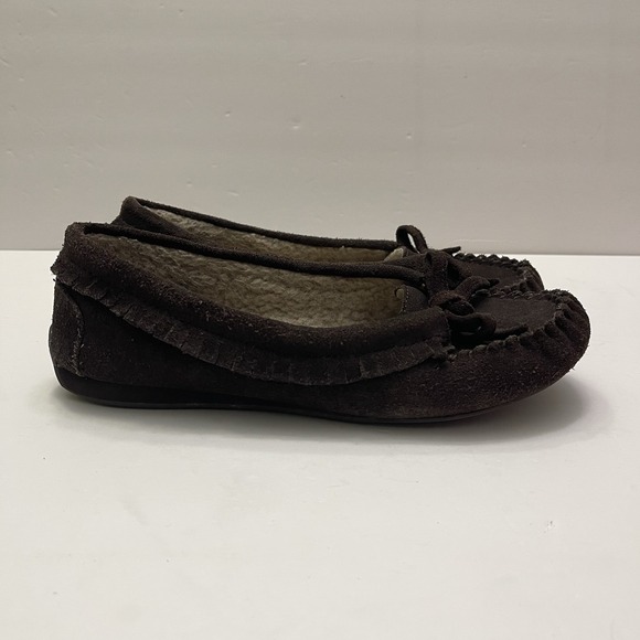 KENNETH COLE REACTION Brown Suede Sherpa Comfort Flat Slipper Shoe Womens 8 - Picture 5 of 11